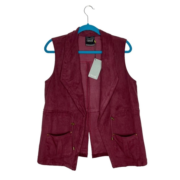 NWT Lyssé Maroon Faux Suede Open Front Drawstring Utility Vest - Picture 1 of 12